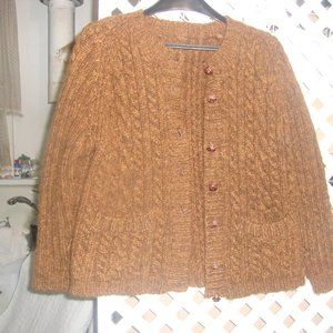 Lovely brown irish wool cardigan sweater old leather wrapped buttons size small